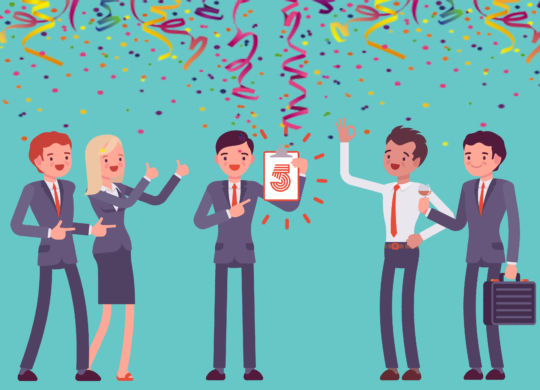 Excellent work award. Team of office workers congratulating employee, appreciating efficient impact to project, done a good job. Vector flat style cartoon illustration isolated on blue background
