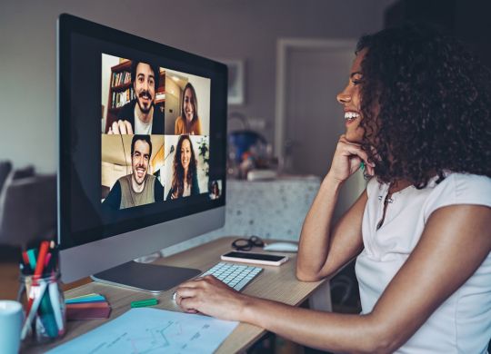 Group of people having a video conference
